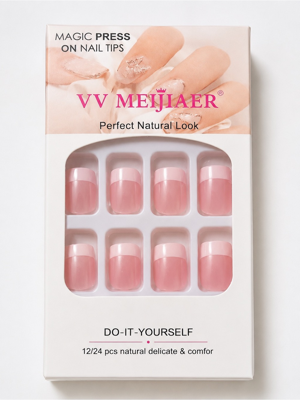 Pink French Tip Press On Nails Square Nude Manicure Set